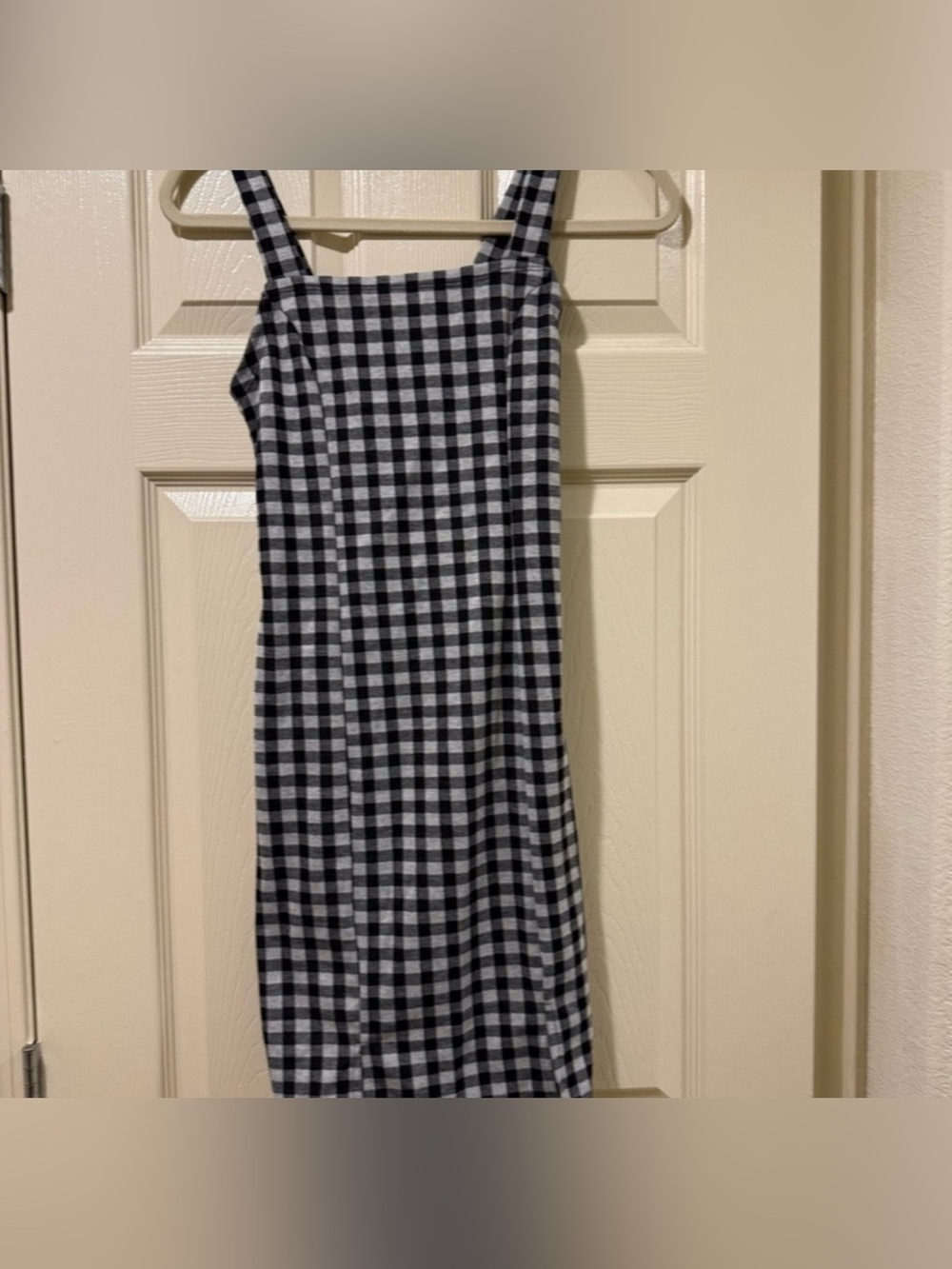 Good Luck Gem Black & White Gingham Midi Dress  S &M Sleeveless Square Neck NWOT